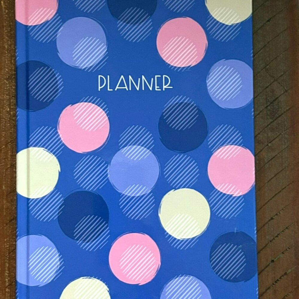 Blue Polka Dot Planner Hardcover Calendar Agenda Organizer Journal New